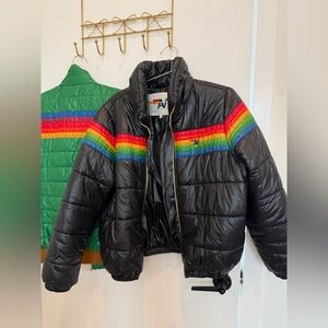 Aviator Nation 6 Stripe Luxe Apres Puffer Glossy Black